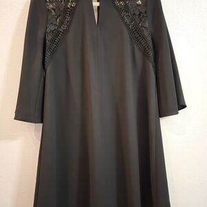 CeCe Elegant Black Long Sleeve Dress with Lace Detail